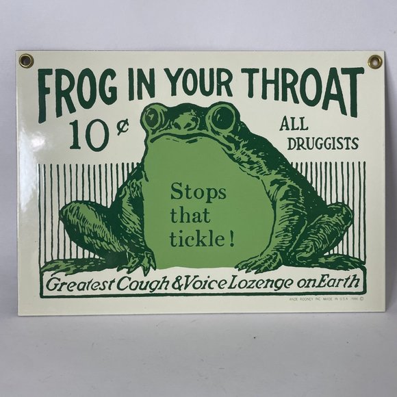 Frog In Your Throat Porcelain Advertising Sign Ande Rooney Vintage Reproduction - Picture 4 of 4